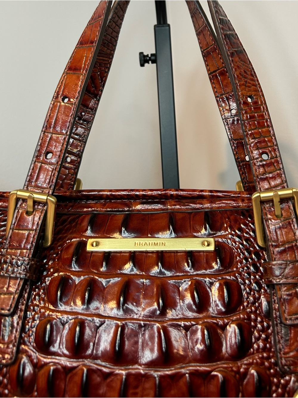 Brahmin Mini Asher Pecan Melbourne Croc Leather Satchel Authenticated - Picture 5 of 11